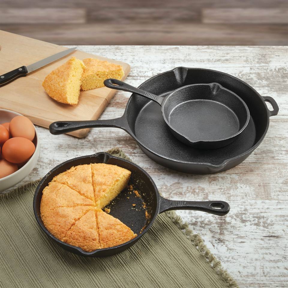 Cuisinel Pre-Seasoned Cast Iron Skillet 3-Piece Chef Set $39.99