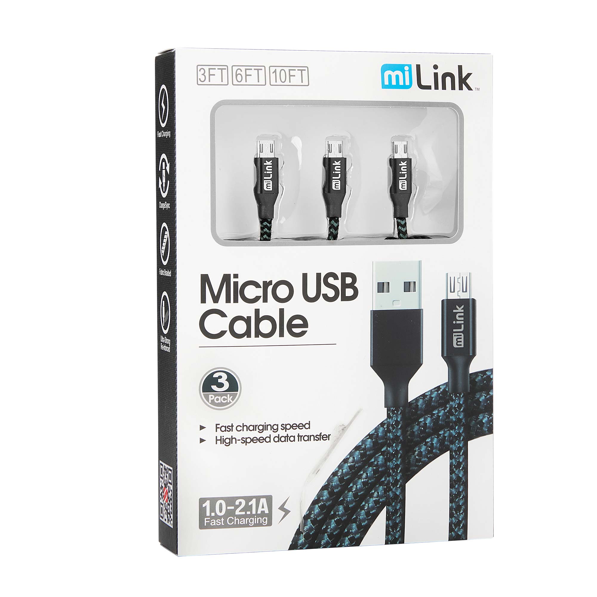 Fast Charging Micro USB Cables - 3 Pack