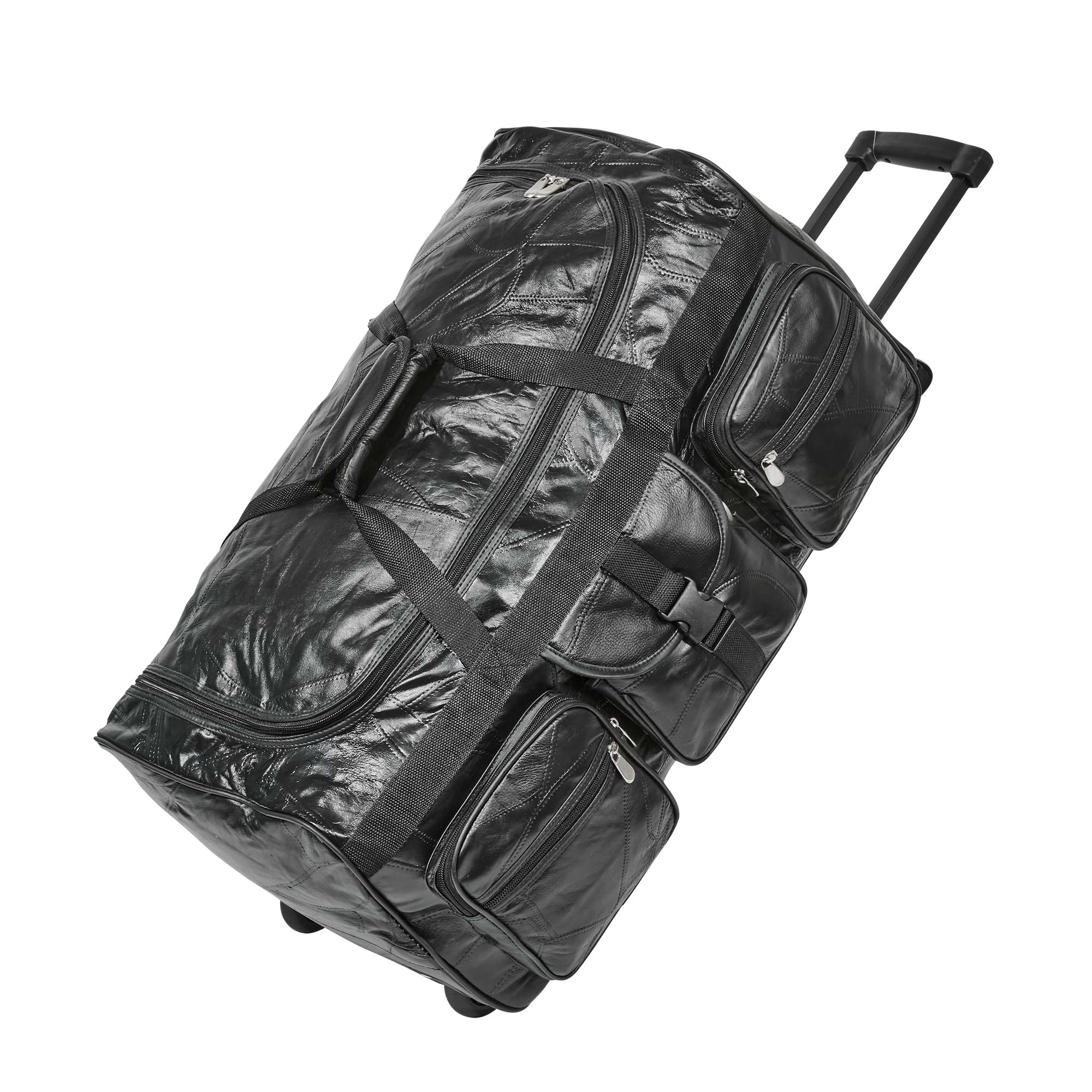 Rolling Leather Duffel Bag - Black