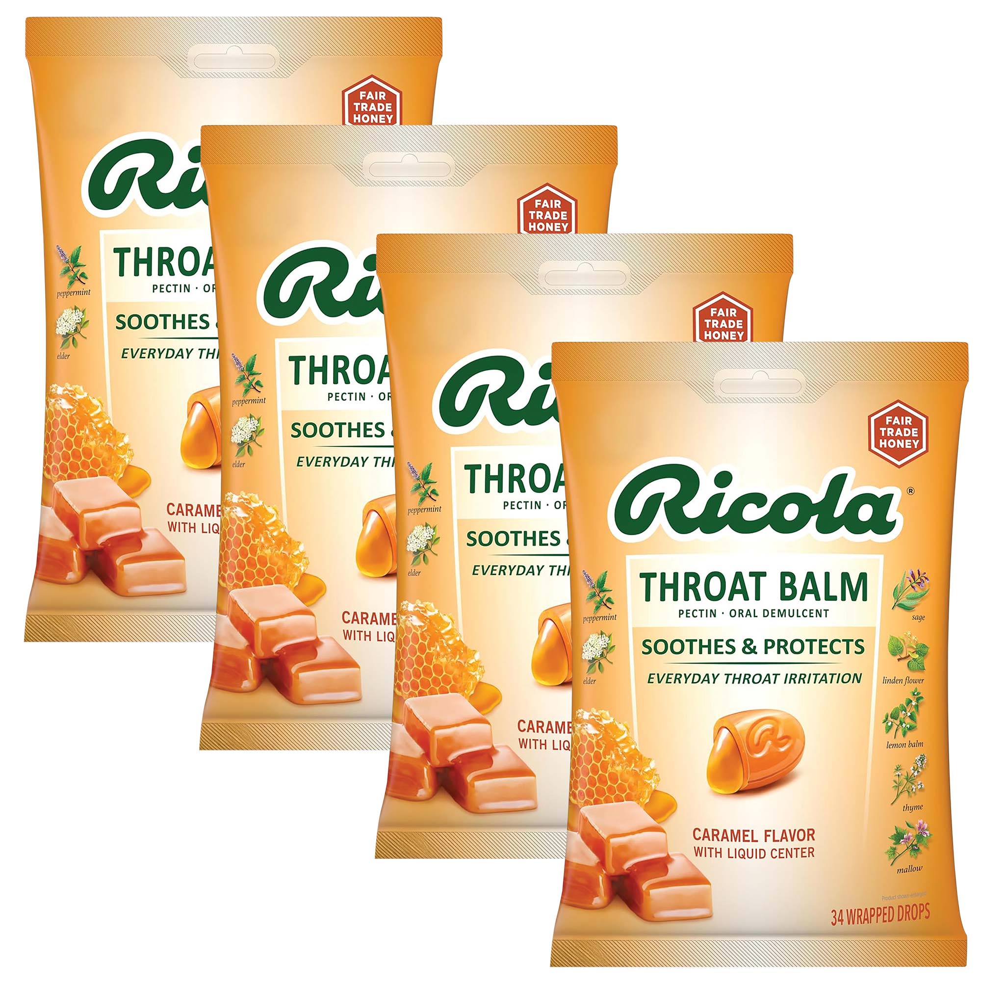 Ricola Caramel Throat Drops - 4 Pack