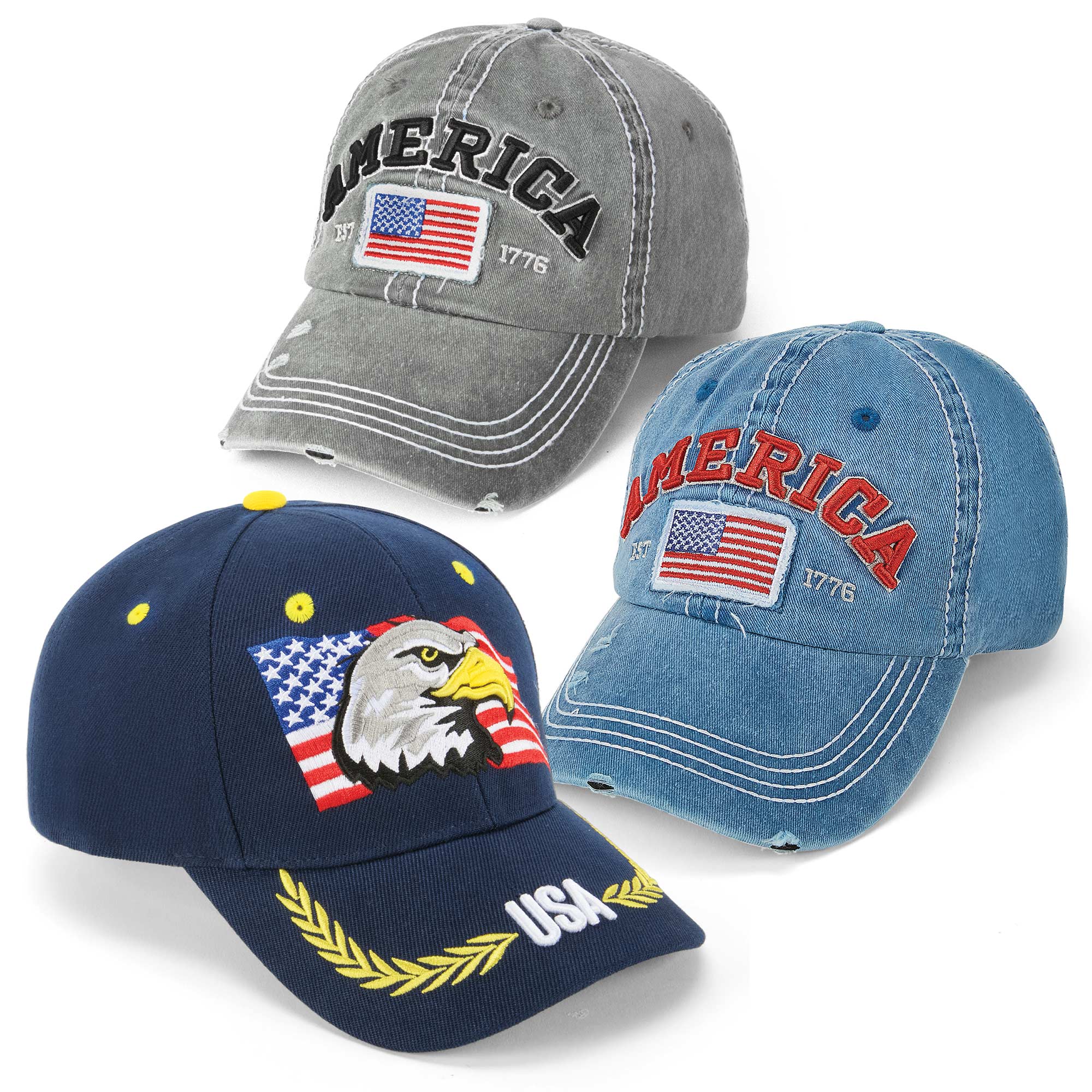 American Baseball Caps - 3 Pack