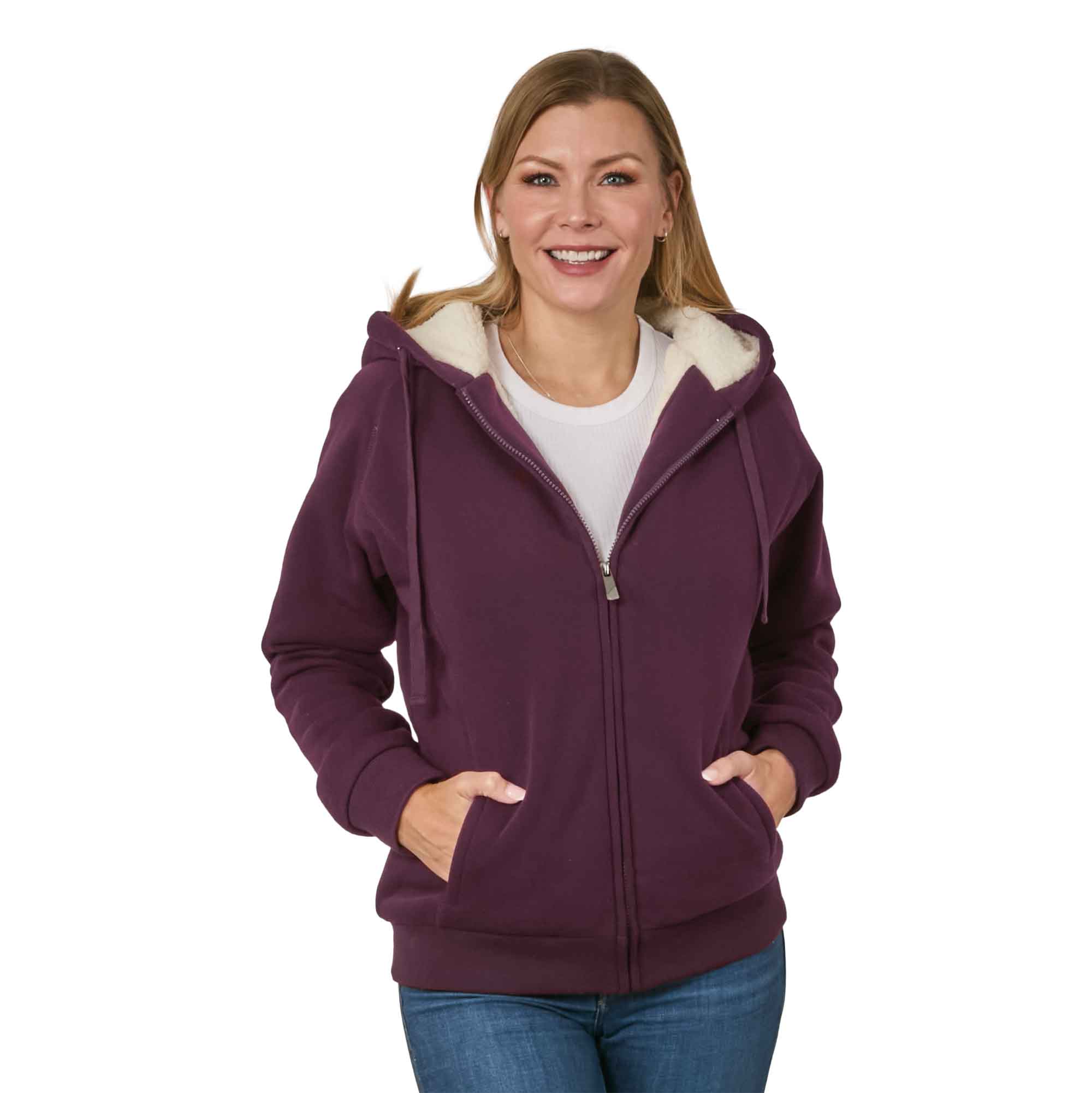 Ladies Sherpa Hoodie - Plum