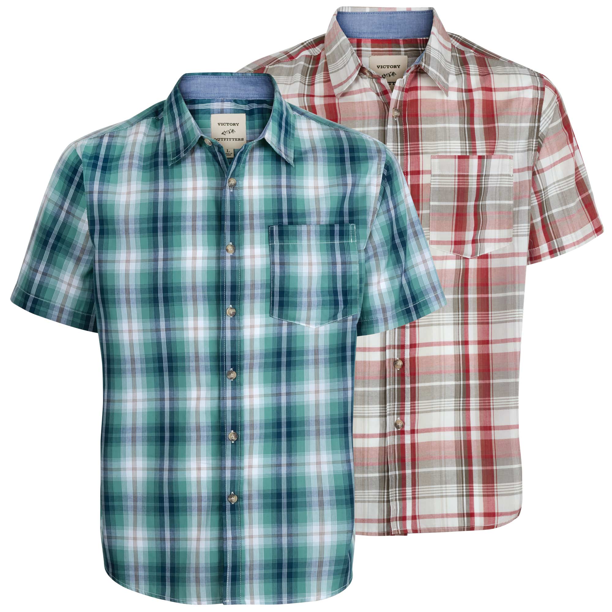 Short-Sleeve Plaid Shirt - 2 Pack Red/Teal