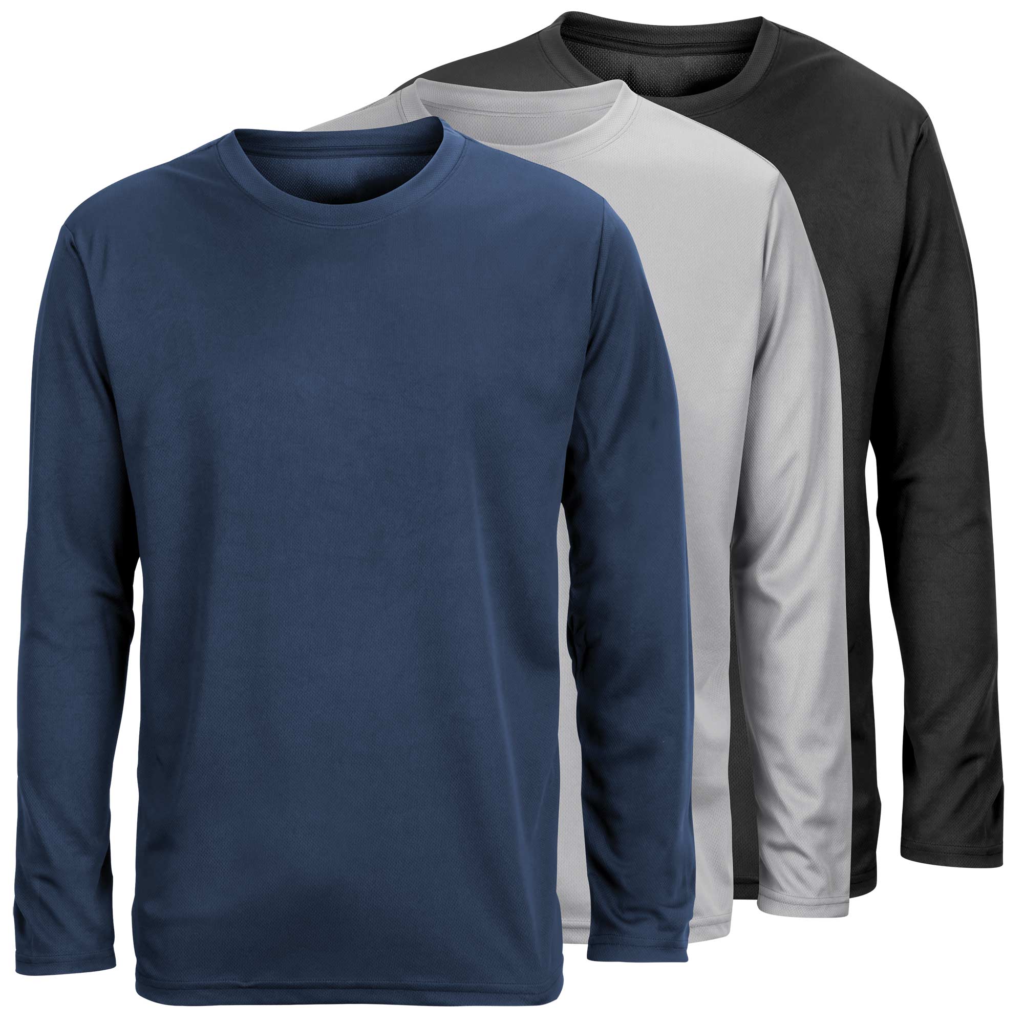 Men's Performance Long-Sleeve Tees - 3 Pack B/N/G