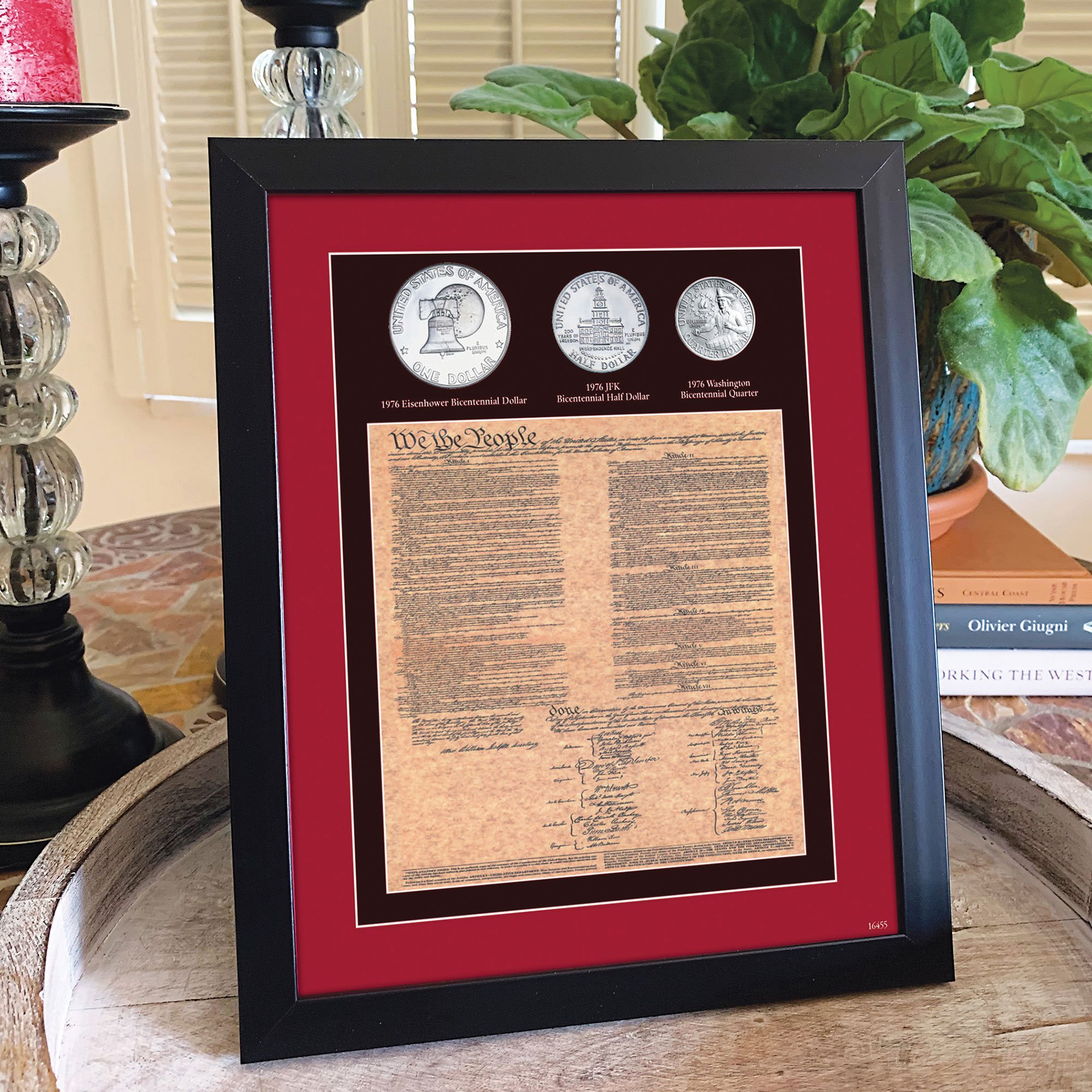 Framed U.S. Constitution and 3 Bicentennial Coins