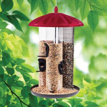 Crimson Triple-Tube Bird Feeder