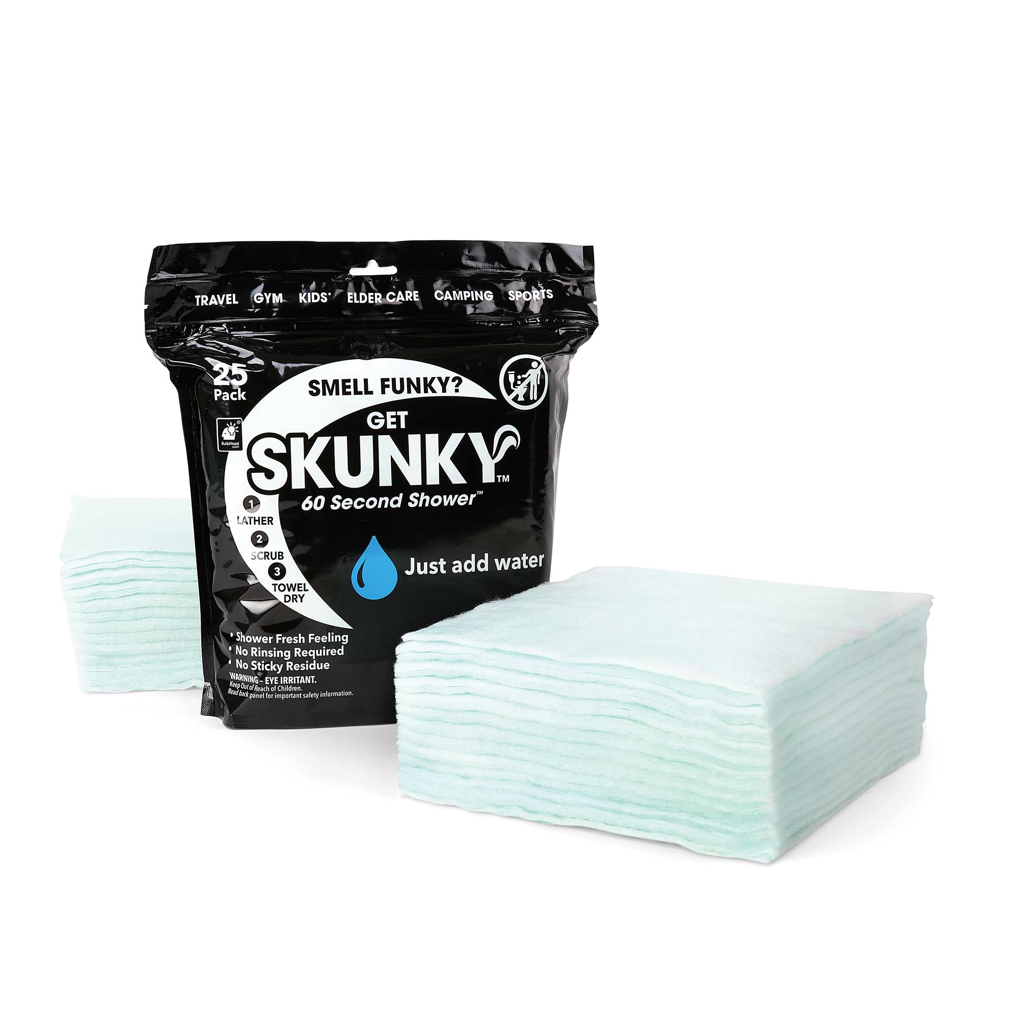 Skunky No Rinse Bathing Wipes Infused with Soap - 50 Pack