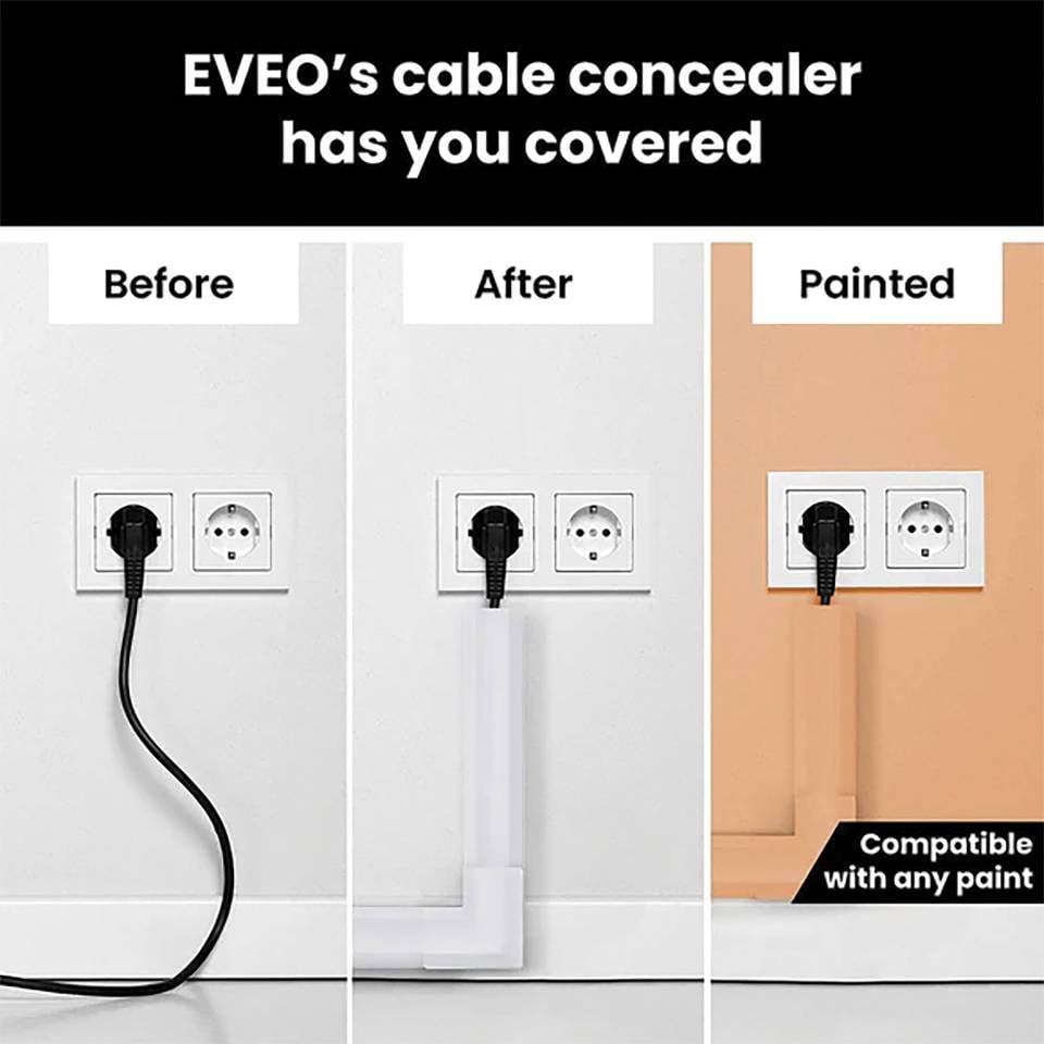 Eveo Cable Concealer Kit - Hides Cords & Cables for Better Organization