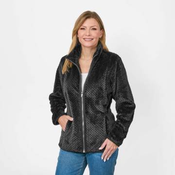 Ladies Textured Fleece Jacket - Black