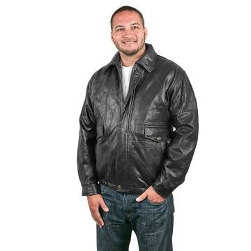 Patch Leather Bomber - Black