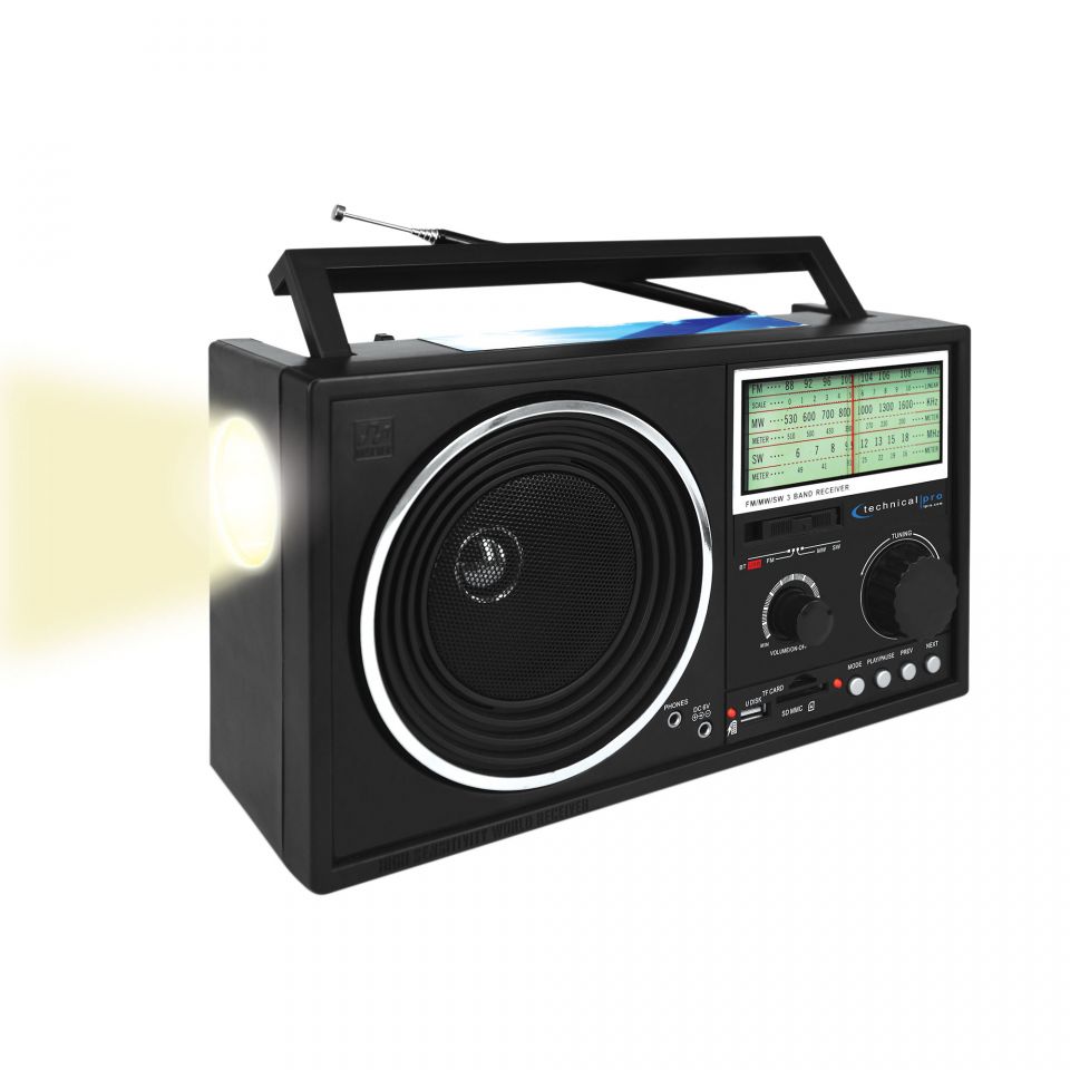 Technical Pro Solar Powered Am Fm Shortwave Radio With Bluetooth